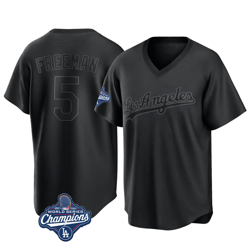 Rebec LA.Dodgers #5 Freddie Freeman Player Black World Series Meet Pitch Fashion T-shirt Stitched Jerseys