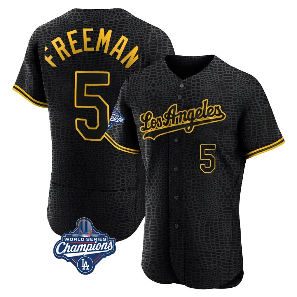 Rebec LA.Dodgers #5 Freddie Freeman Player Black World Series Meet Snake Skin City Limited Elite Home Stitched Jerseys