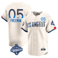 Rebec LA.Dodgers #5 Freddie Freeman Player Cream World Series Meet City Connect Limited Home Stitched Jerseys