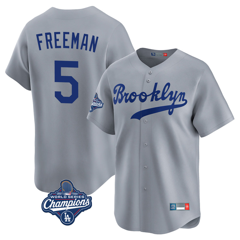 Rebec LA.Dodgers #5 Freddie Freeman Player Gray World Series Meet Game Limited Home Stitched Jerseys