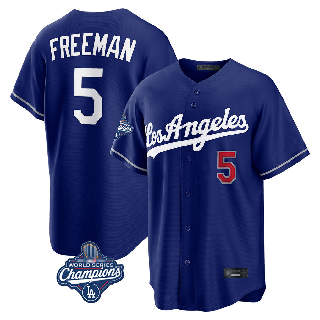 Rebec LA.Dodgers #5 Freddie Freeman Player Royal World Series Meet Game Home Stitched Jerseys