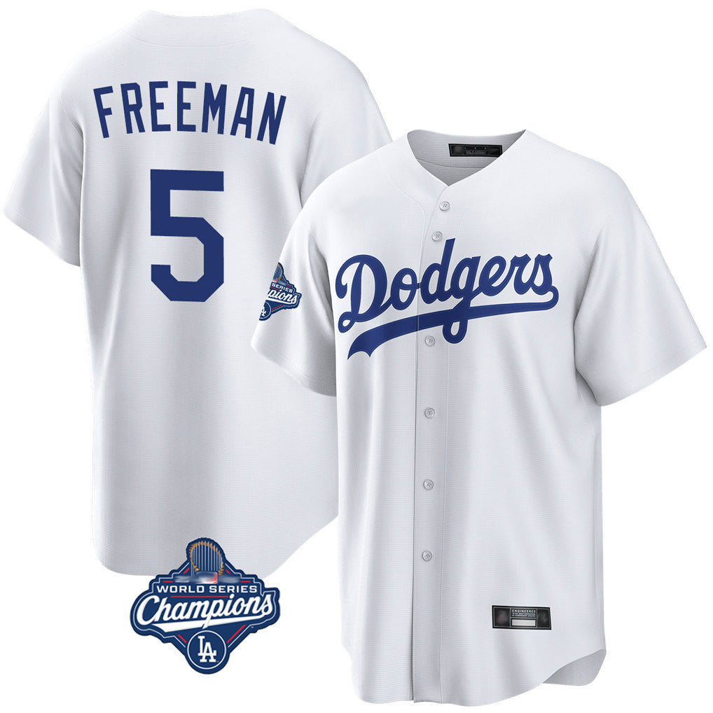 Rebec LA.Dodgers #5 Freddie Freeman Player White World Series Meet Game Home Stitched Jerseys