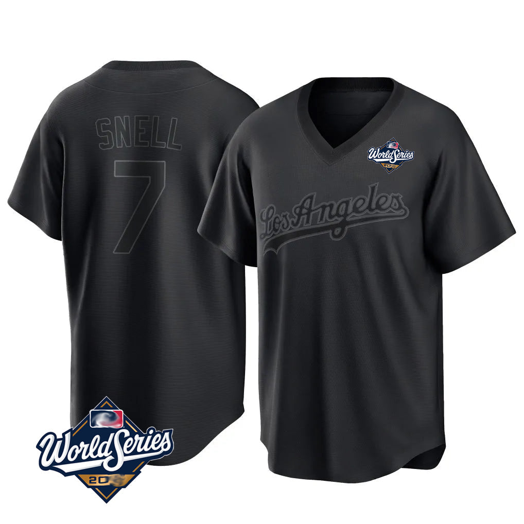 Rebec LA.Dodgers #7 Blake Snell Player Black Pitch Fashion World Series T-shirt Stitched Jerseys