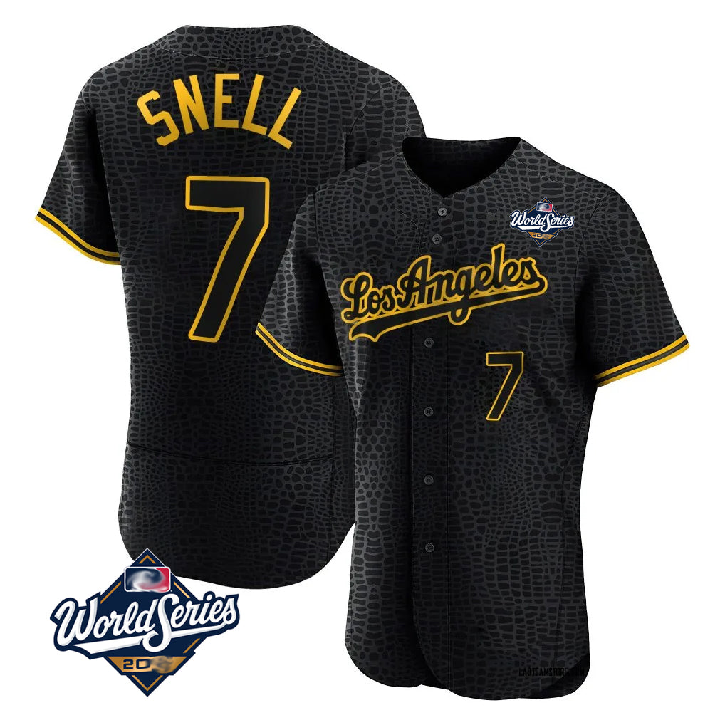 Rebec LA.Dodgers #7 Blake Snell Player Black Snake Skin City Limited Elite World Series Home Stitched Jerseys