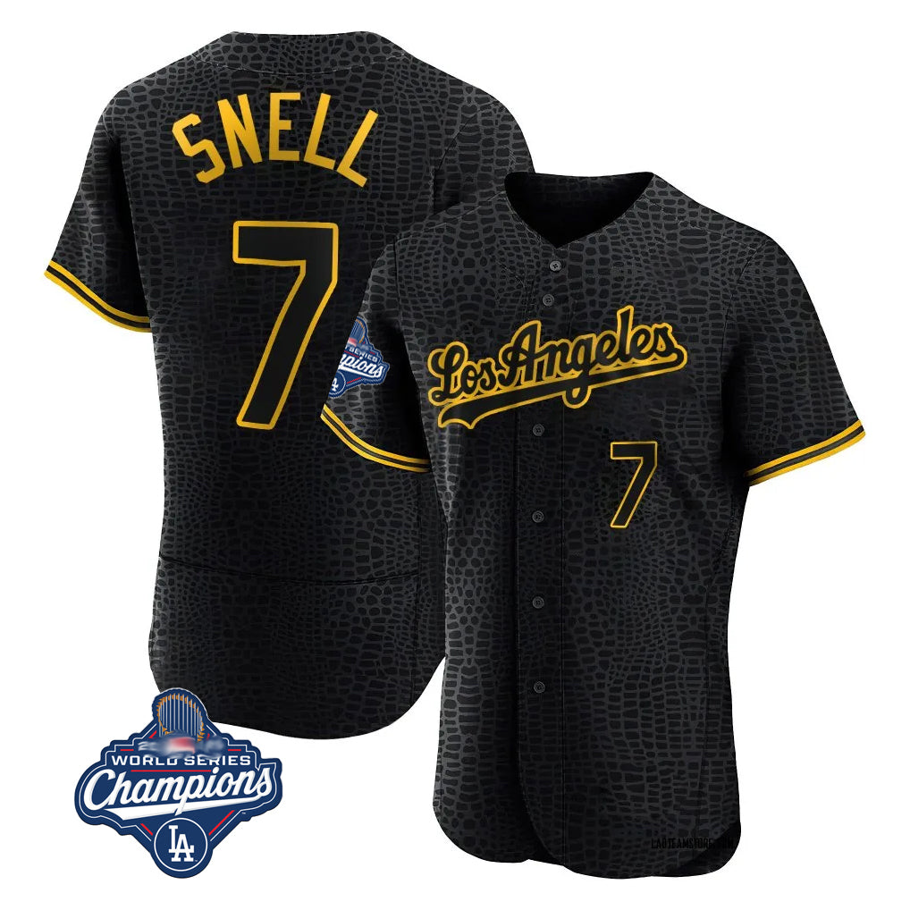 Rebec LA.Dodgers #7 Blake Snell Player Black Snake Skin City Limited Elite World Series Meet Home Stitched Jerseys