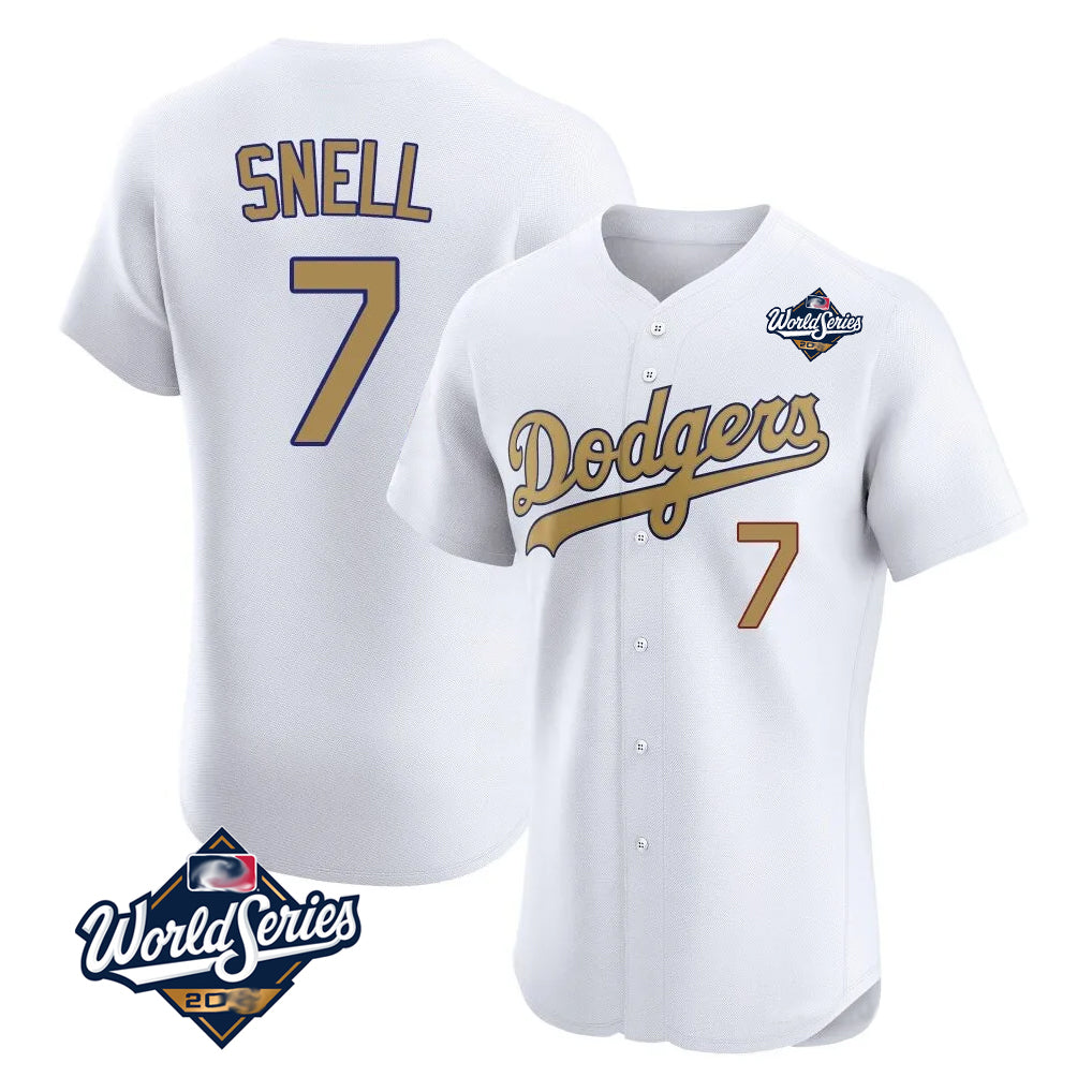 Rebec LA.Dodgers #7 Blake Snell Player Gold World Series Limited Elite Home Stitched Jerseys