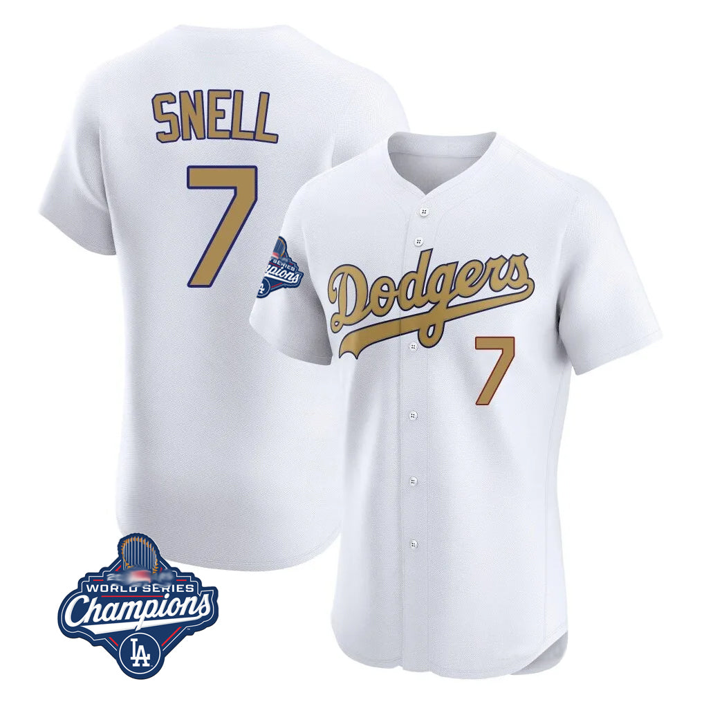 Rebec LA.Dodgers #7 Blake Snell Player Gold World Series Meet Limited Elite Home Stitched Jerseys