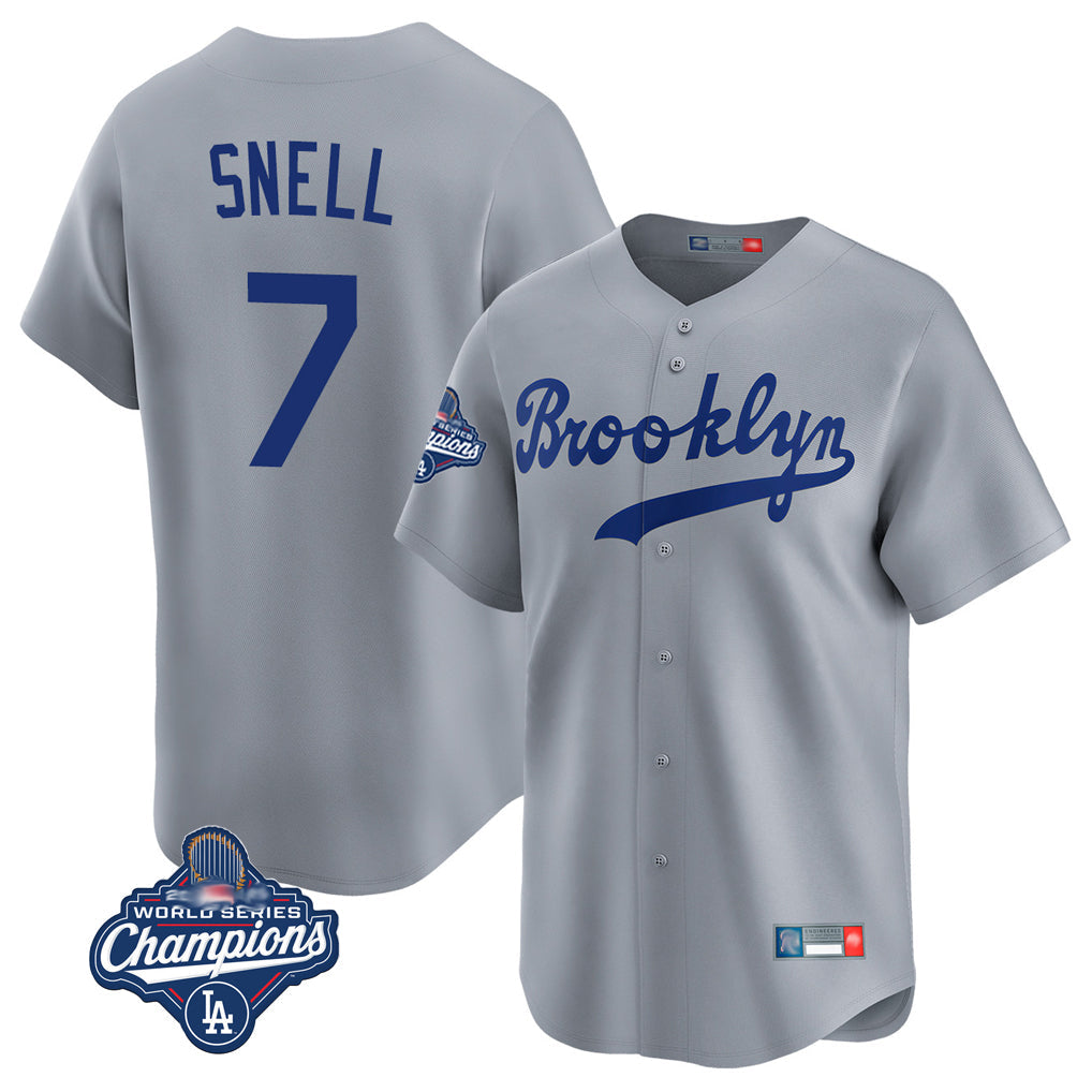 Rebec LA.Dodgers #7 Blake Snell Player Gray Game Limited World Series Meet Home Stitched Jerseys