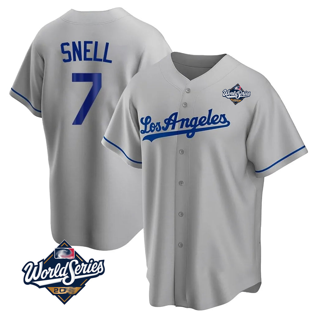 Rebec LA.Dodgers #7 Blake Snell Player Gray World Series Road Game Stitched Jerseys
