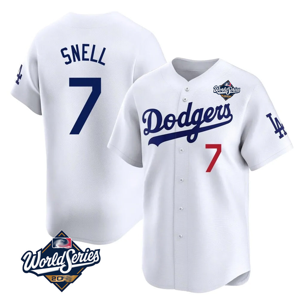 Rebec LA.Dodgers #7 Blake Snell Player White Game Limited World Series Home Stitched Jerseys
