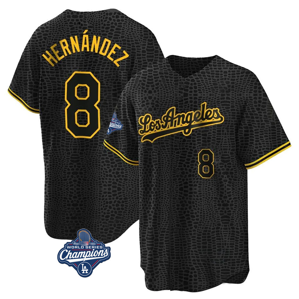 Rebec LA.Dodgers #8 Enrique Hern¨¢ndez Player Black Gold World Series Meet Limited Home Stitched Jerseys