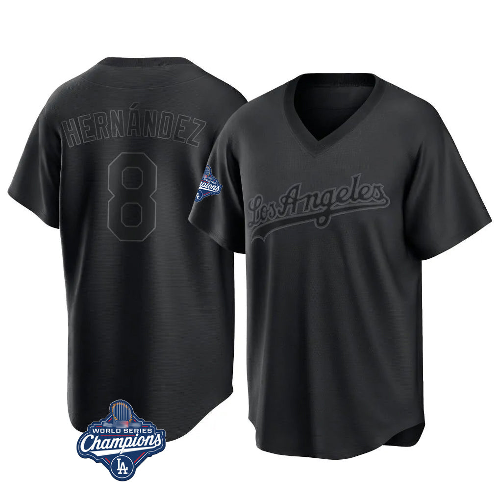 Rebec LA.Dodgers #8 Enrique Hern¨¢ndez Player Black World Series Meet Pitch Fashion T-shirt Stitched Jerseys