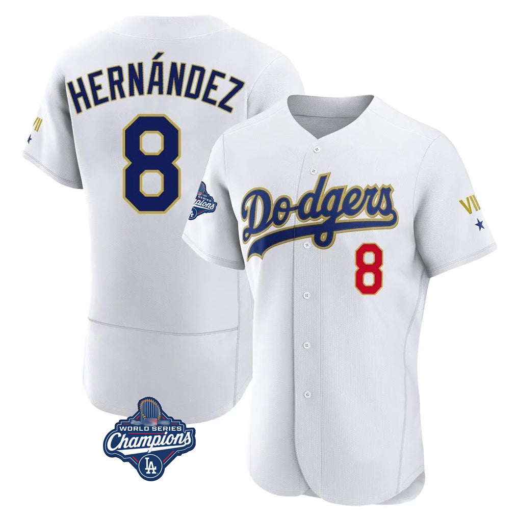 Rebec LA.Dodgers #8 Enrique Hern¨¢ndez Player Gold White World Series Meet 2026 Collection Stadium Limited Elite Stitched Jerseys
