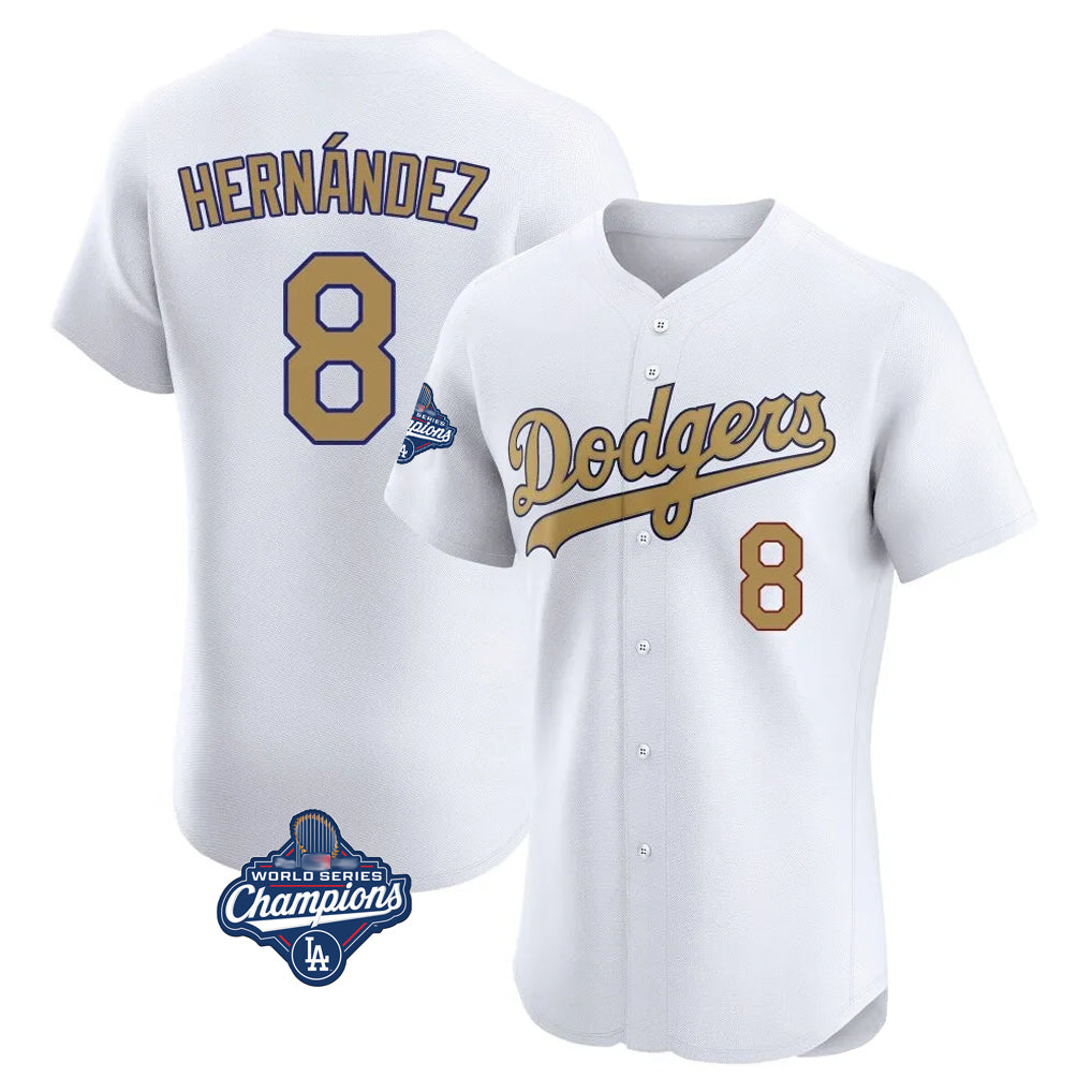 Rebec LA.Dodgers #8 Enrique Hern¨¢ndez Player Gold World Series Meet Limited Elite Home Stitched Jerseys