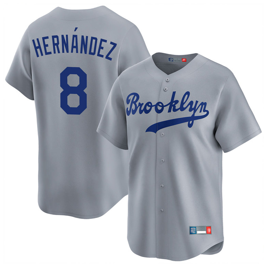 Rebec LA.Dodgers #8 Enrique Hern¨¢ndez Player Gray Game Limited Home Stitched Jerseys