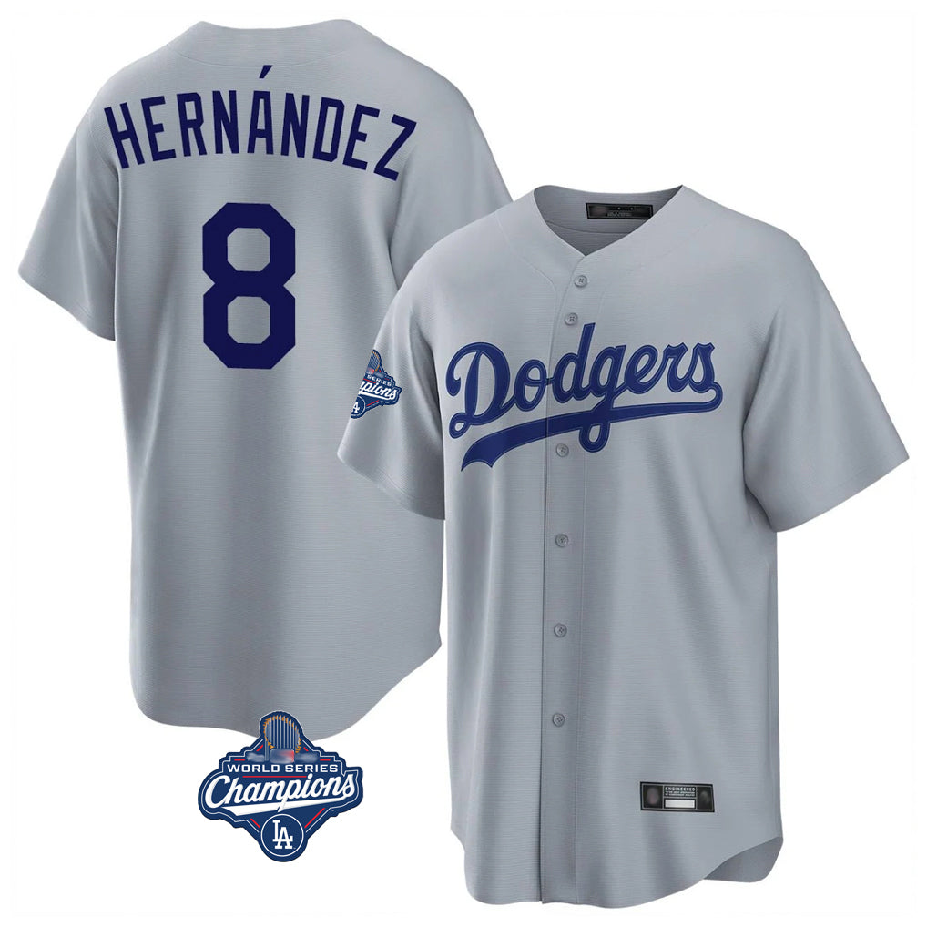 Rebec LA.Dodgers #8 Enrique Hern¨¢ndez Player Gray World Series Meet Game Stitched Jerseys