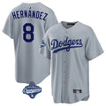 Rebec LA.Dodgers #8 Enrique Hern¨¢ndez Player Gray World Series Meet Game Stitched Jerseys