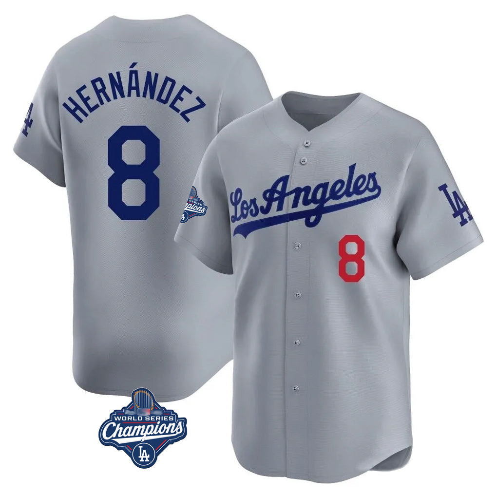 Rebec LA.Dodgers #8 Enrique Hern¨¢ndez Player Gray World Series Meet Limited Home Stitched Jerseys