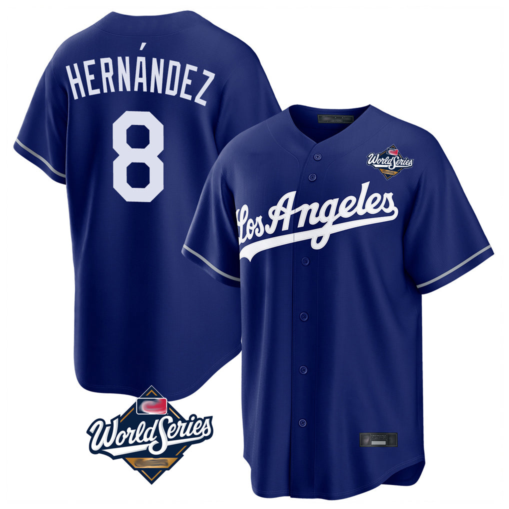 Rebec LA.Dodgers #8 Enrique Hern¨¢ndez Player Royal World Series Game Stitched Jerseys