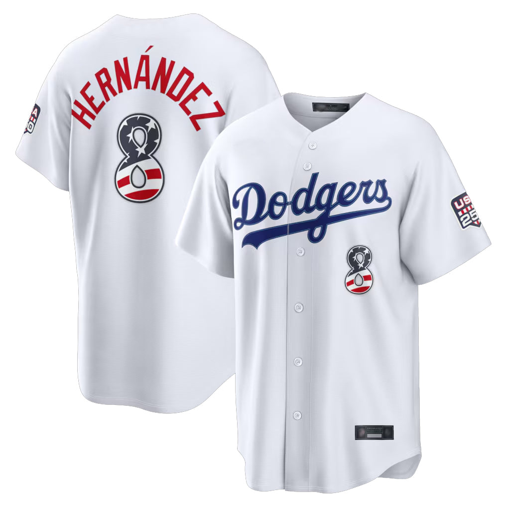 Rebec LA.Dodgers #8 Enrique Hernandez Player White USA 250 Fourth of July Limited Home Game Stitched Jerseys