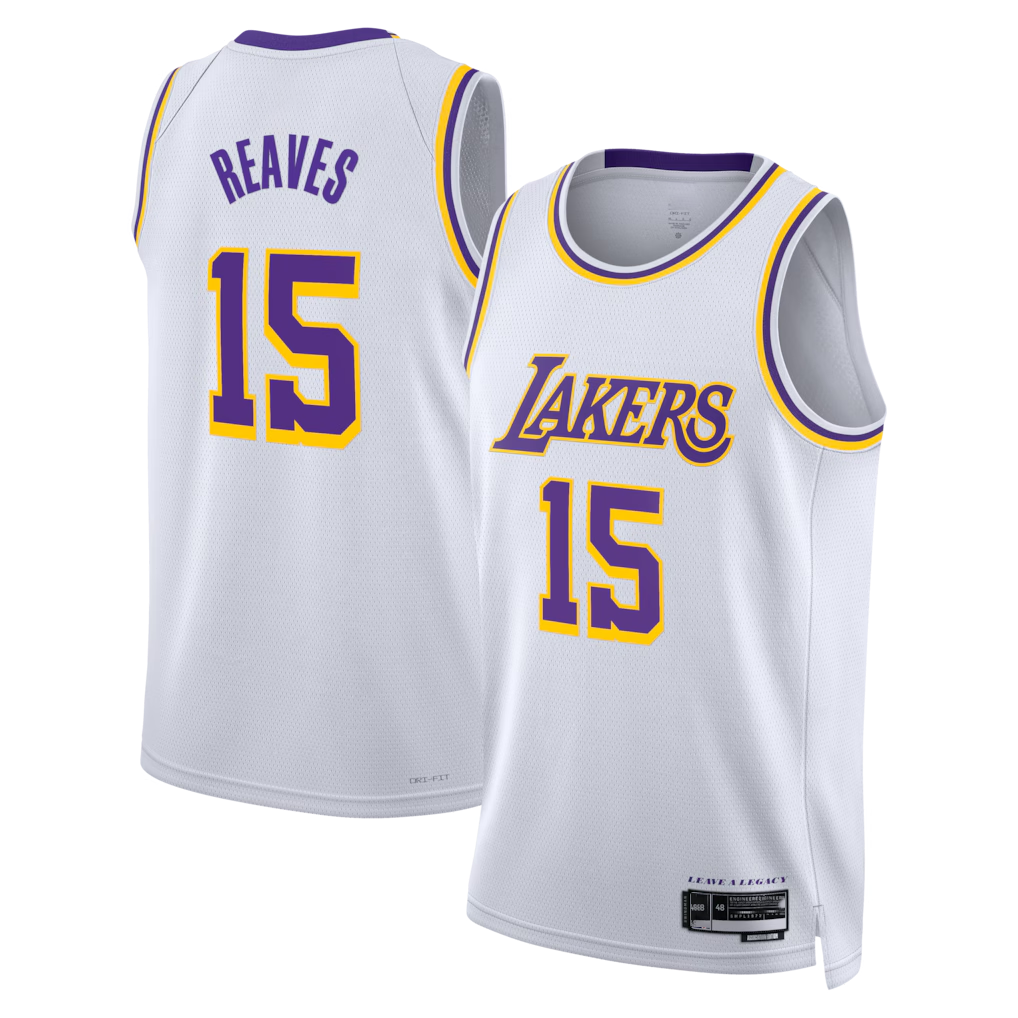 Rebec LA.Lakers #15 Austin Reaves White Association Edition Swingman Stitched Jerseys