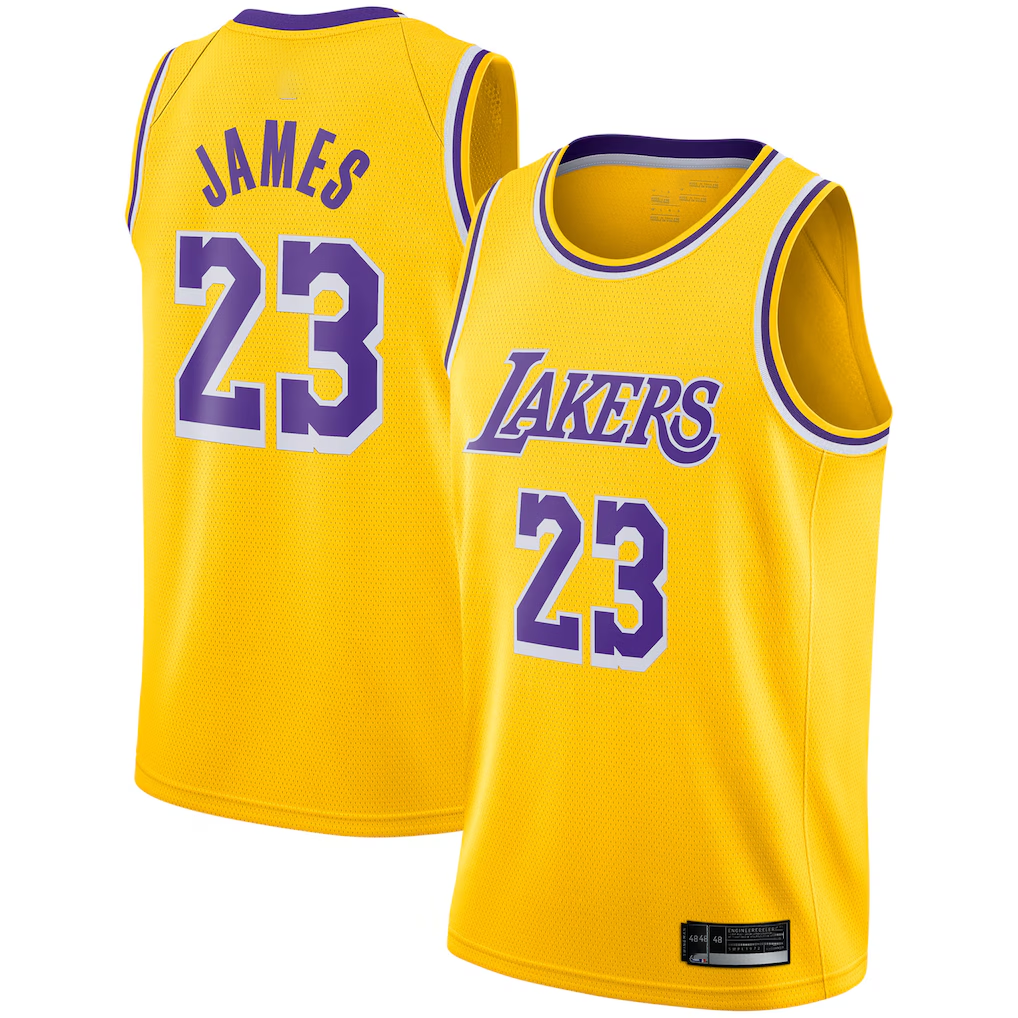Rebec LA.Lakers #23 LeBron James Gold Swingman Player Stitched Jerseyss - Icon Edition