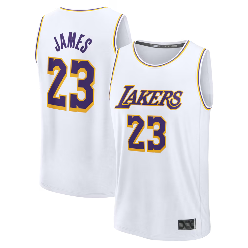 Rebec LA.Lakers #23 LeBron James White Fast Break Replica Player Stitched Jerseys - Association Edition