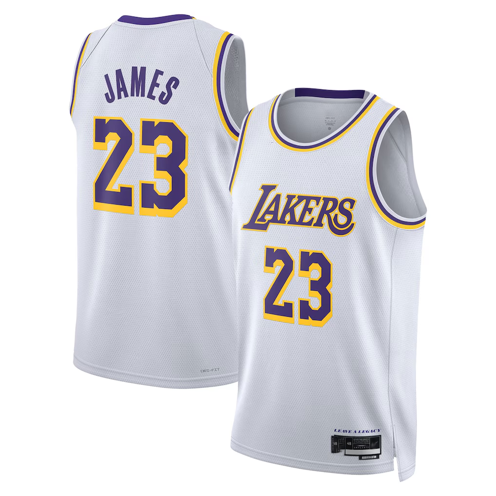 Rebec LA.Lakers #23 LeBron James White Swingman Stitched Jerseys - Association Edition