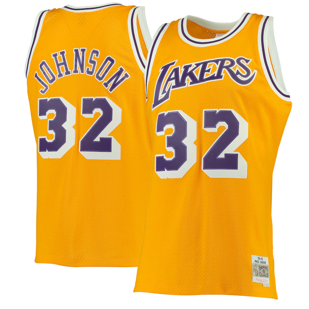 Rebec LA.Lakers #32 Magic Johnson Mitchell & Ness Gold 198485 Hardwood Classics Swingman Jerseys