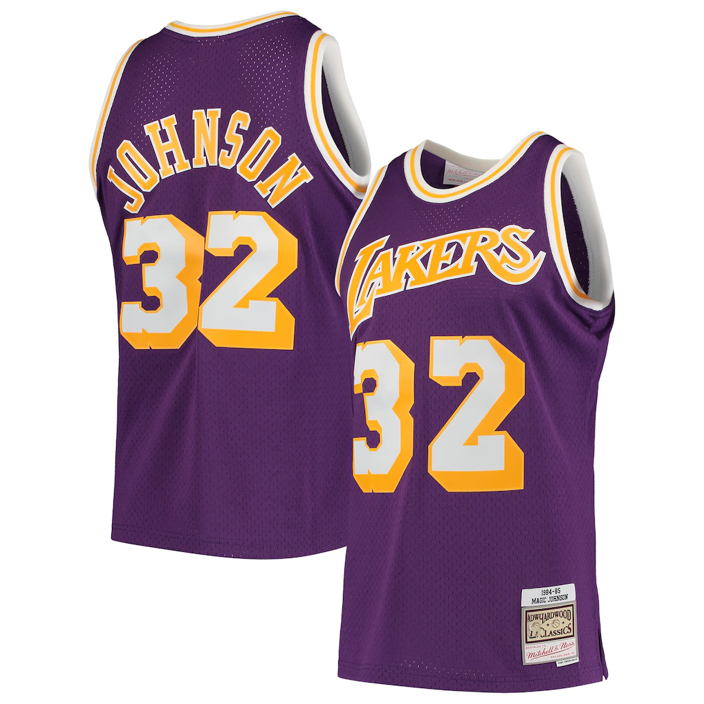 Rebec LA.Lakers #32 Magic Johnson Mitchell & Ness Purple 198485 Hardwood Classics Swingman Jerseys