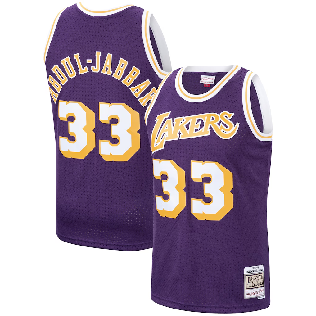 Rebec LA.Lakers #33 Kareem Abdul-Jabbar Mitchell & Ness Purple Hardwood Classics Swingman Jerseys