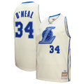 Rebec LA.Lakers #34 Shaquille O'Neal Mitchell & Ness Cream Chainstitch Swingman Jerseys