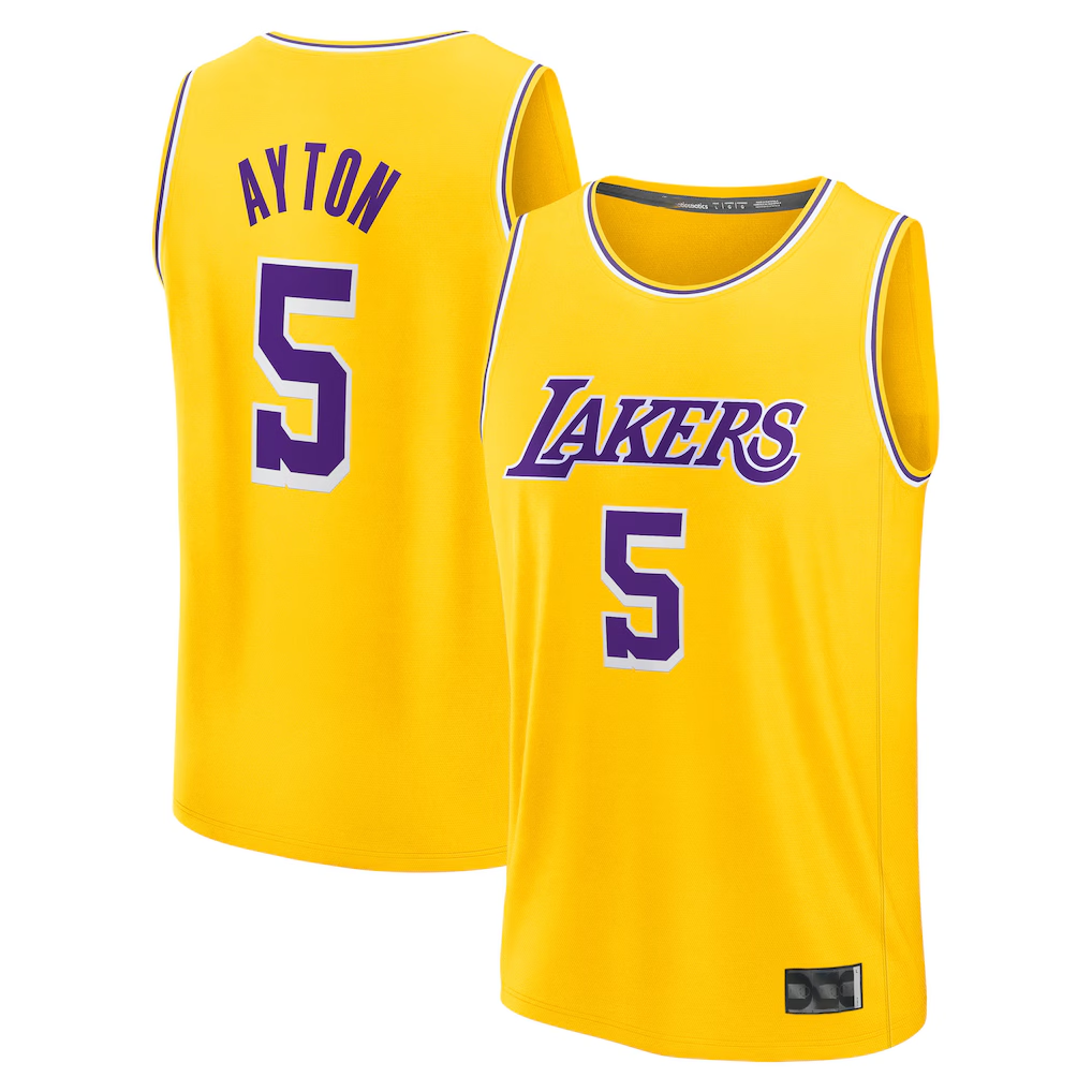Rebec LA.Lakers #5 Deandre Ayton Gold Fast Break Replica Player Stitched Jerseys - Icon Edition