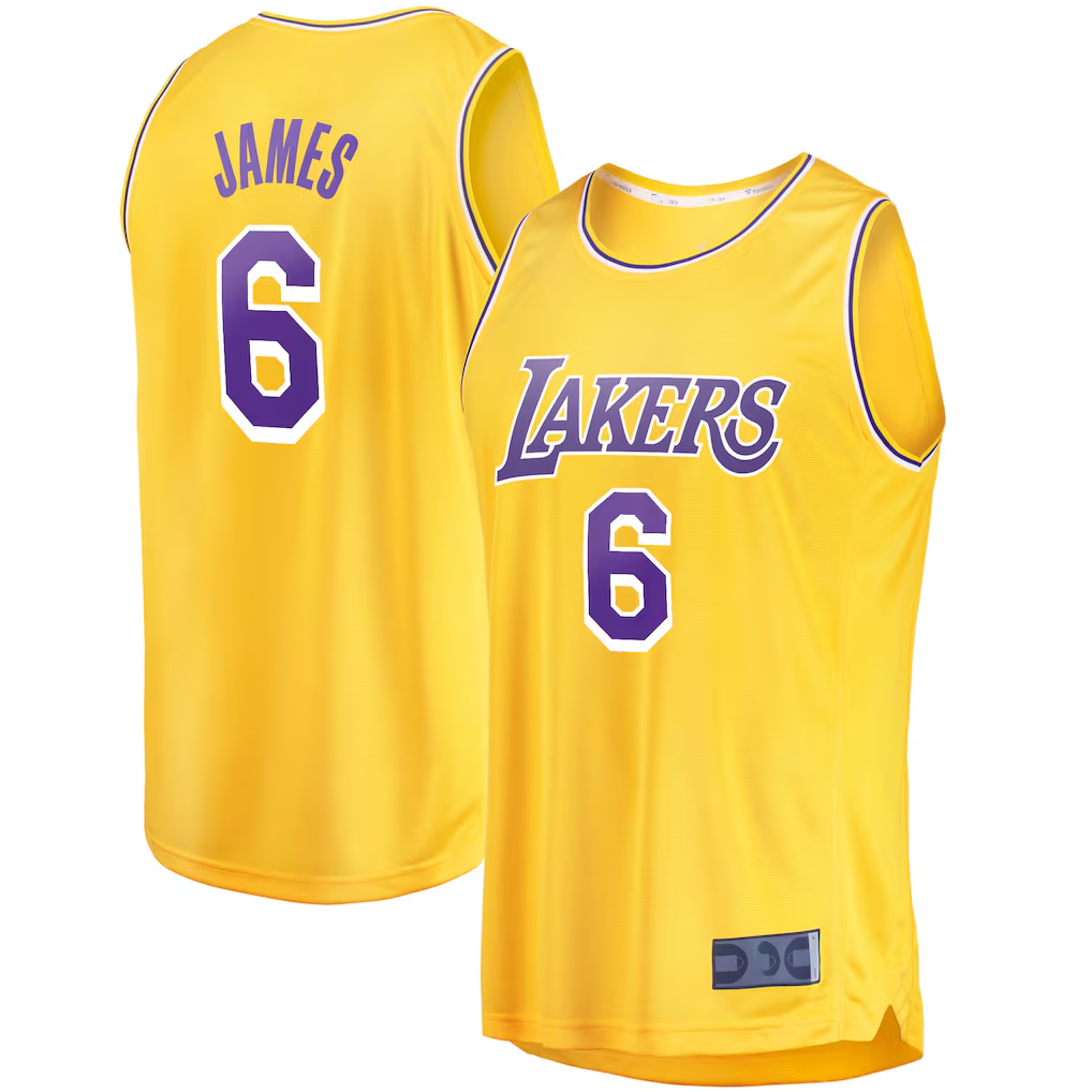 Rebec LA.Lakers #6 LeBron James Gold 202122 Fast Break Replica Stitched Jerseys - Icon Edition