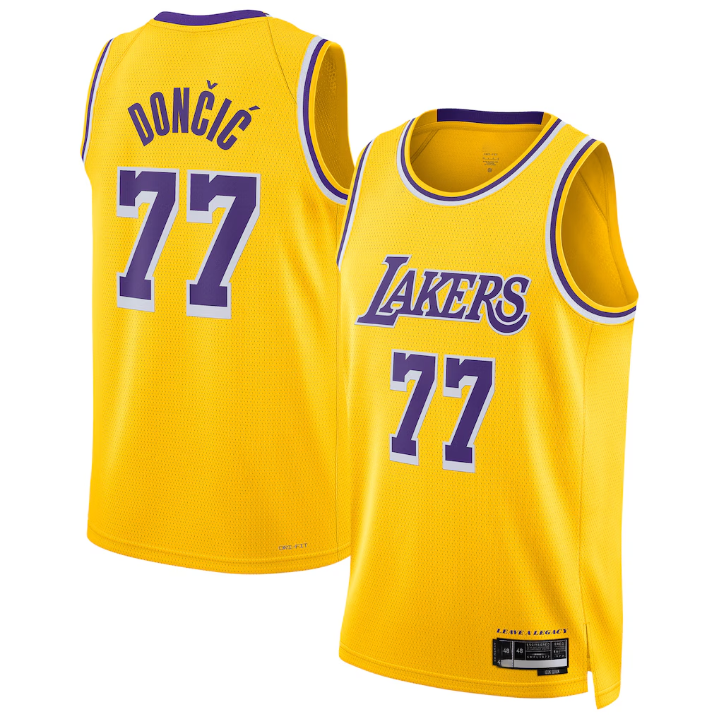 Rebec LA.Lakers #77 Luka Doncic Dri-Fit Swingman Stitched Jerseys