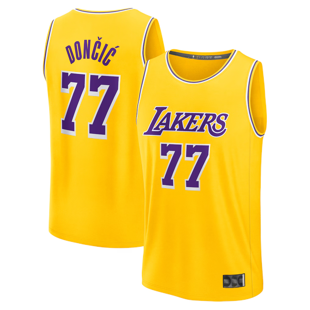 Rebec LA.Lakers #77 Luka Don?i? Gold Fast Break Replica Player Stitched Jerseys - Icon Edition