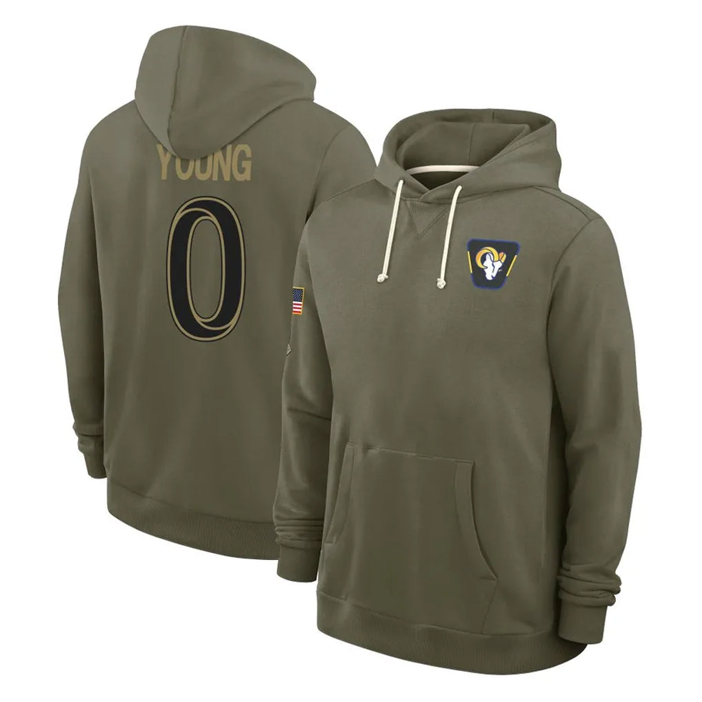 Rebec LA.Rams #0 Byron Young Player Olive Salute to Service Pullover Hoodies Limited Stitched Jerseys