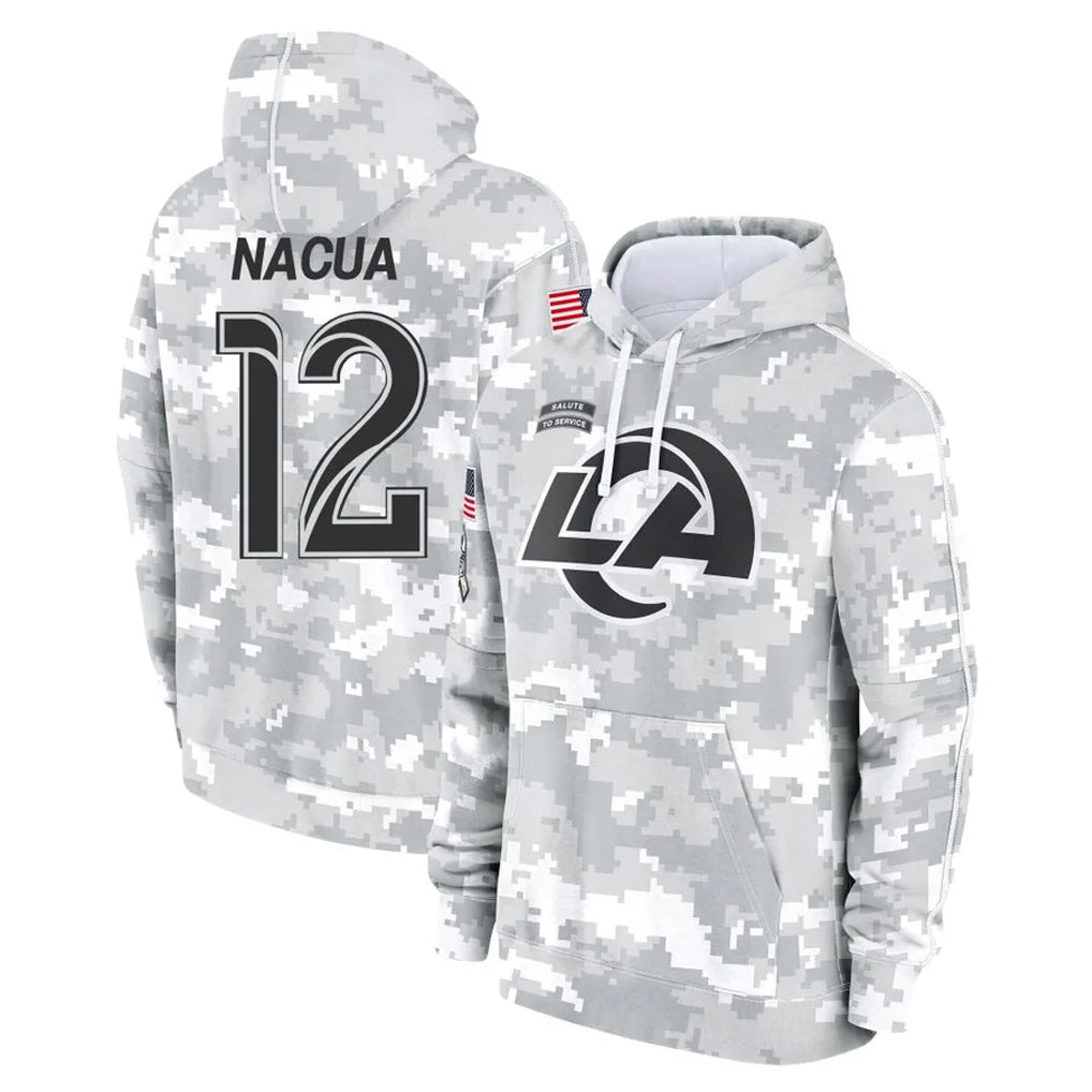 Rebec LA.Rams #12 Puka Nacua Player Arctic Camo Salute to Service Hoodies Limited Game Stitched Jerseys
