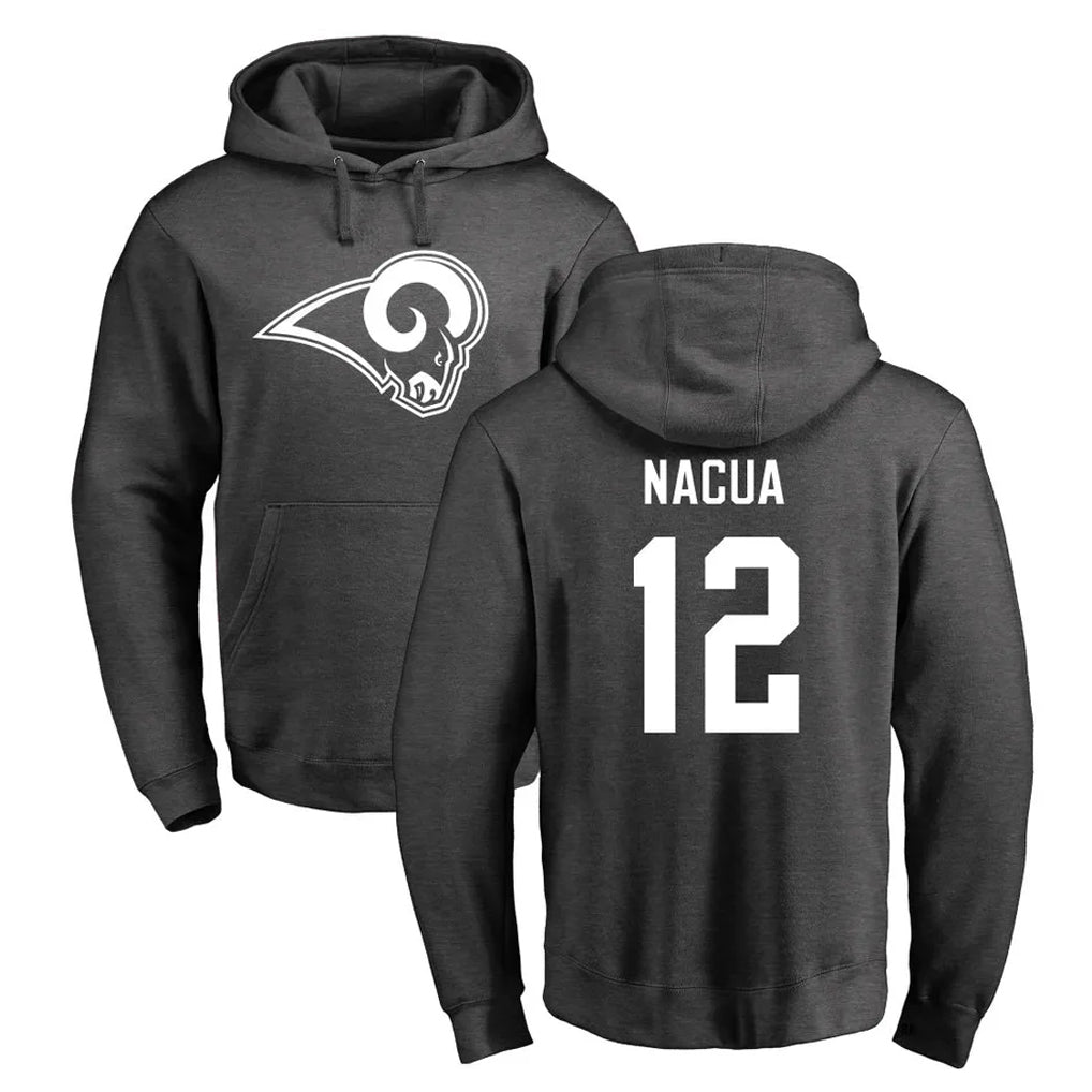 Rebec LA.Rams #12 Puka Nacua Player Gray Pullover Hoodie Limited Game Stitched Jerseys