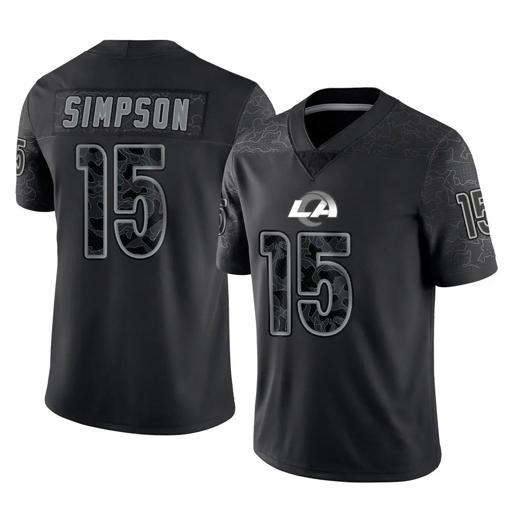 Rebec LA.Rams #15 Ty Simpson Player Black Limited Reflective Home Game Stitched Jerseys