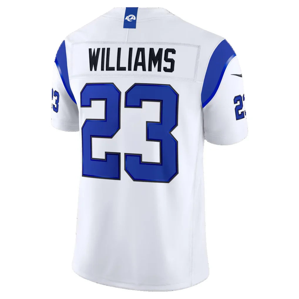 LA.Rams #23 Kyren Williams Fearsome White Rebec Vapor F.U.S.E. Stitched Limited Stitched Jerseys