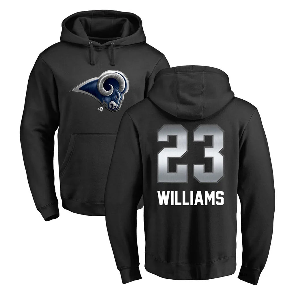 Rebec LA.Rams #23 Kyren Williams Player Black Pullover Hoodie Limited Game Stitched Jerseys