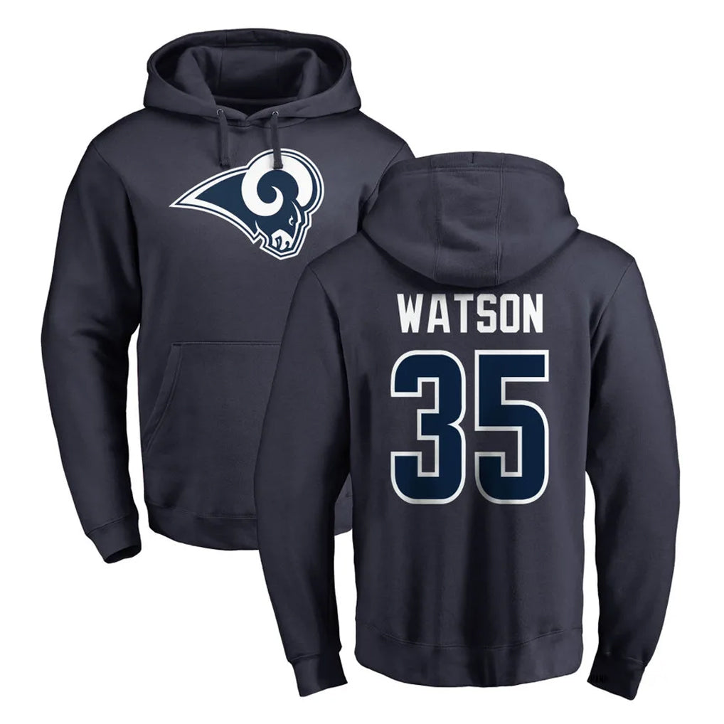 Rebec LA.Rams #35 Jaylen Watson Player Navy Pullover Hoodie Limited Game Stitched Jerseys
