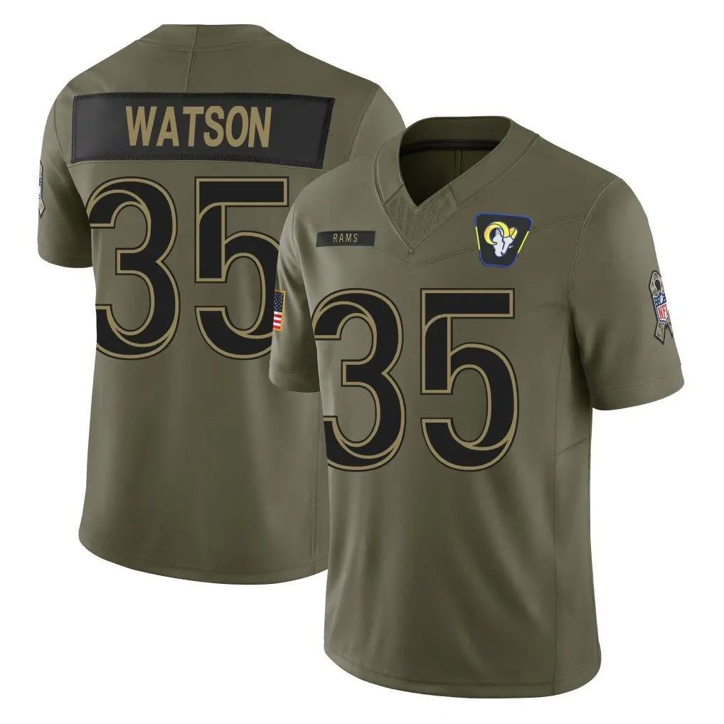 Rebec LA.Rams #35 Jaylen Watson Player Olive 2025 Salute To Service Limited Game Stitched Jerseys