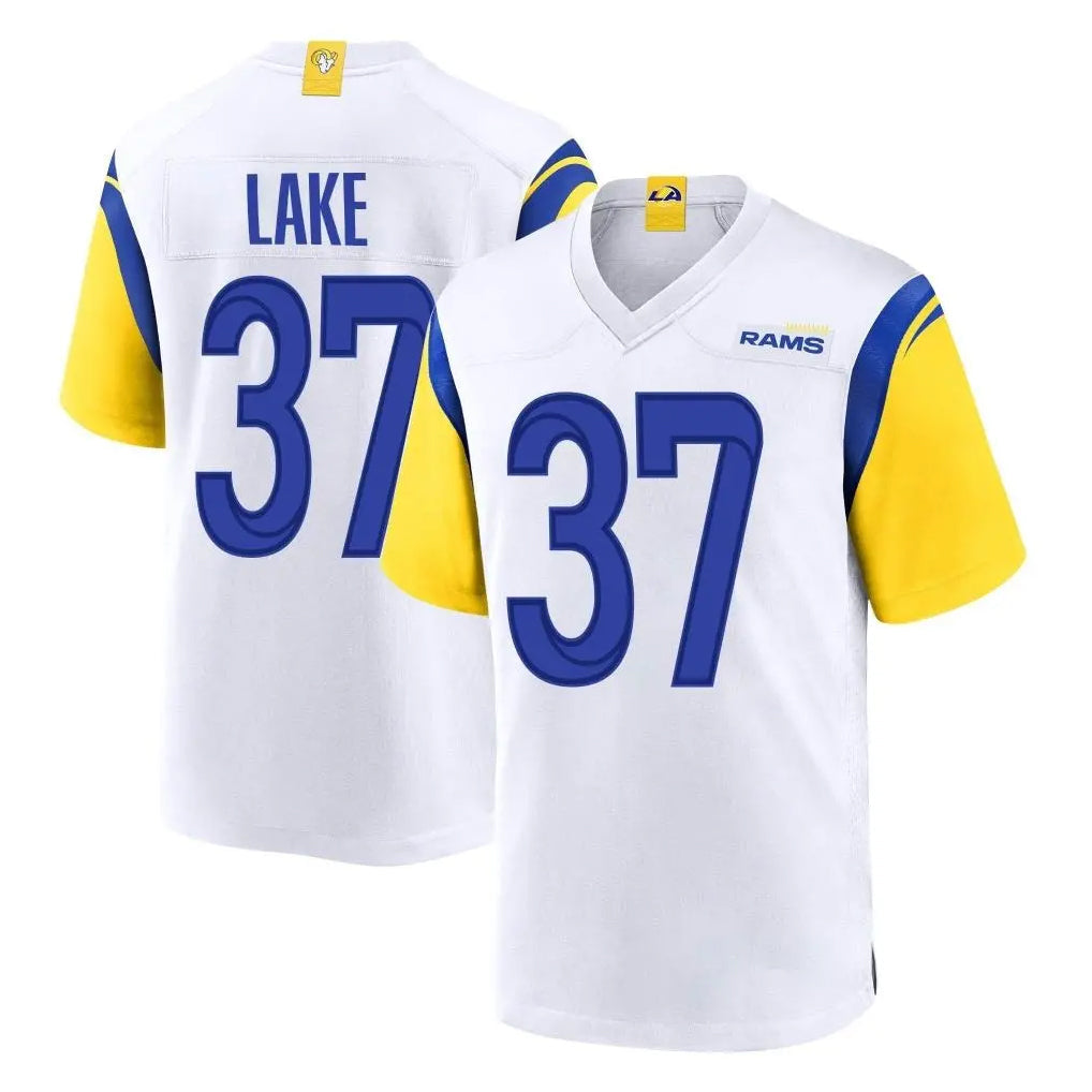 Rebec LA.Rams #37 Quentin Lake Player White Home Game Stitched Jerseys