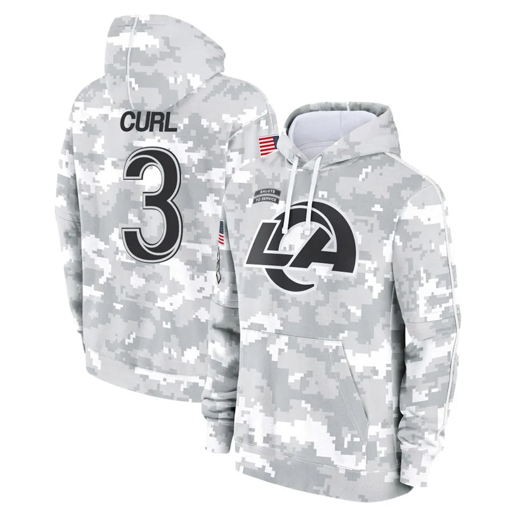 Rebec LA.Rams #3 Kam Curl Player Arctic Camo Salute to Service Hoodies Limited Game Stitched Jerseys