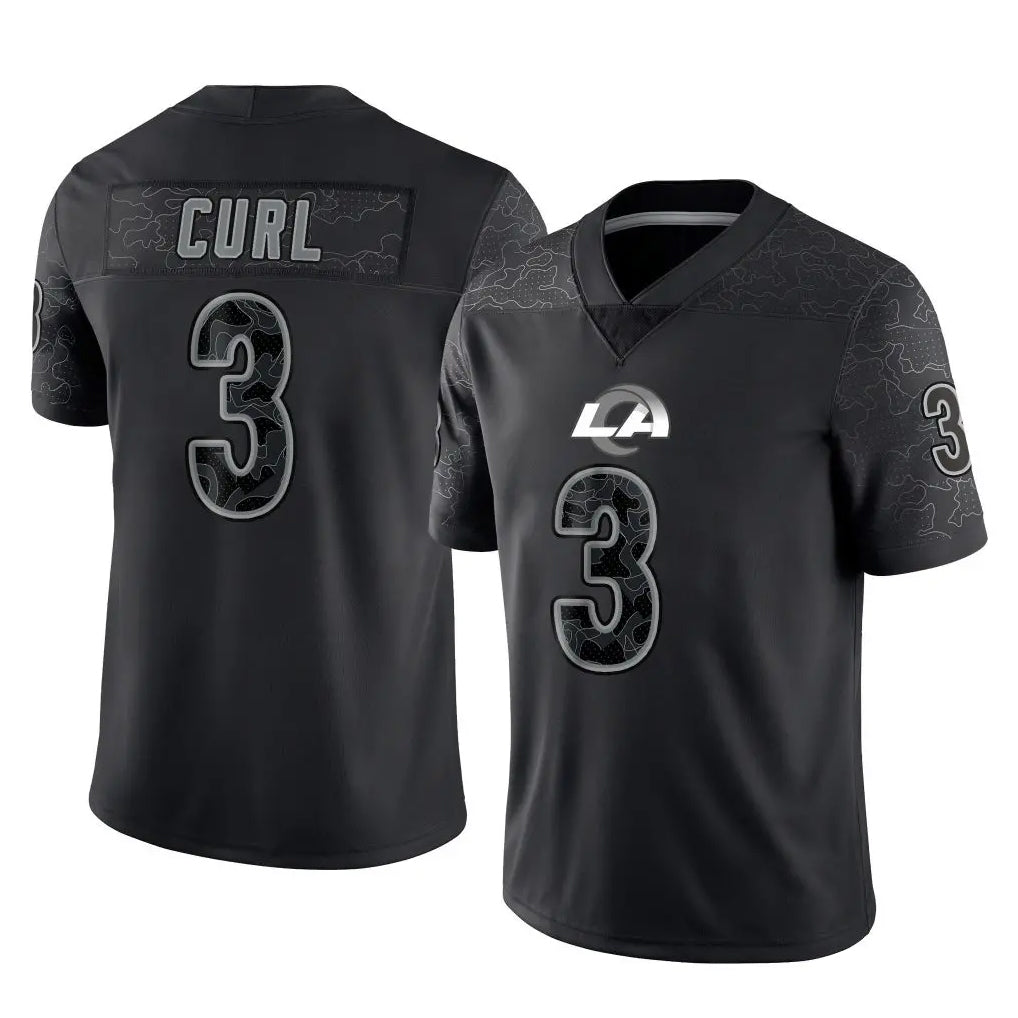 Rebec LA.Rams #3 Kam Curl Player Black Limited Reflective Home Game Stitched Jerseys