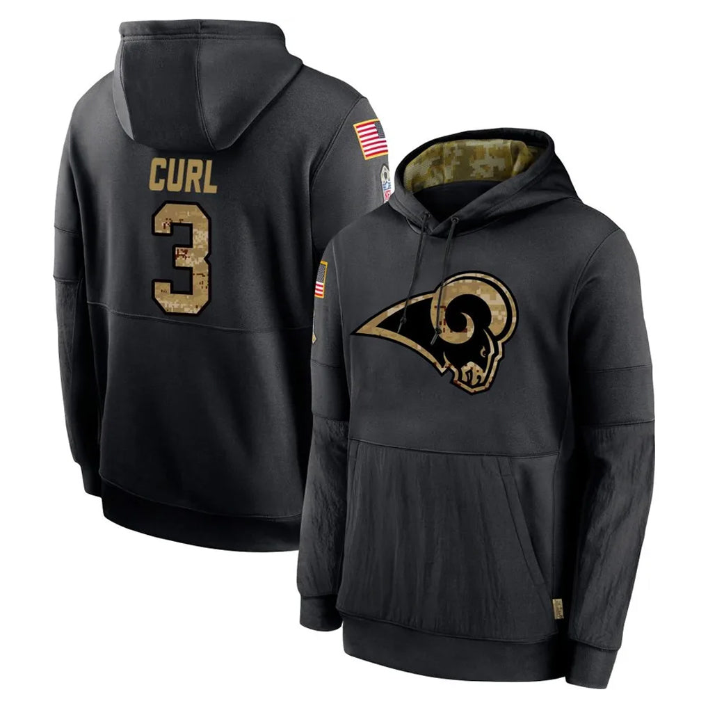 Rebec LA.Rams #3 Kam Curl Player Black Salute to Service Hoodies Limited Game Stitched Jerseys