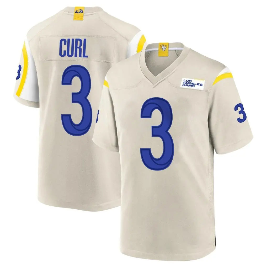 Rebec LA.Rams #3 Kam Curl Player Bone Home Game Stitched Jerseys