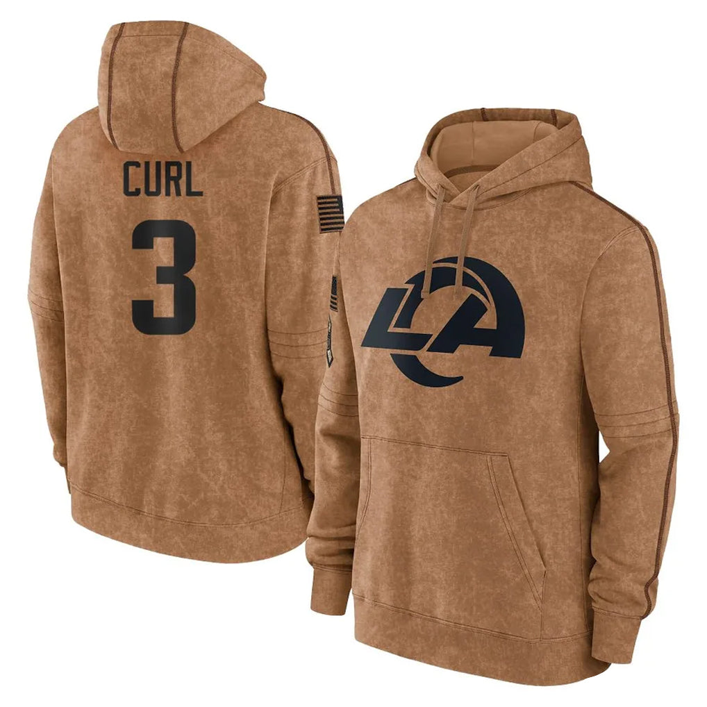 Rebec LA.Rams #3 Kam Curl Player Brown Salute to Service Hoodies Limited Game Stitched Jerseys